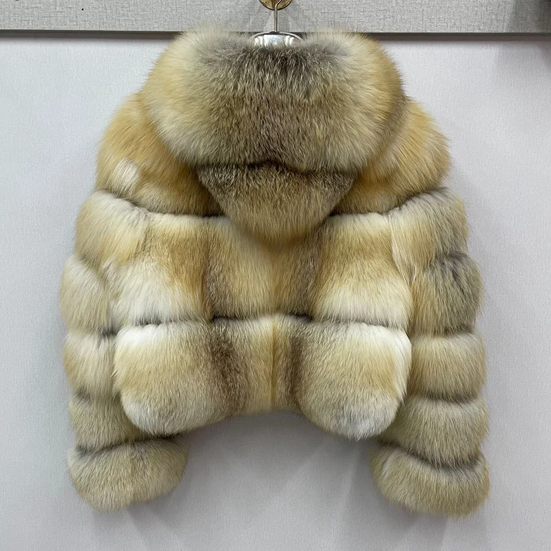 Women's Winter Fox Fur Coats Thick Warm Cropped Fur Jackets Fluffy Luxury Natural Long Sleeve Fur Short Coat JF6303