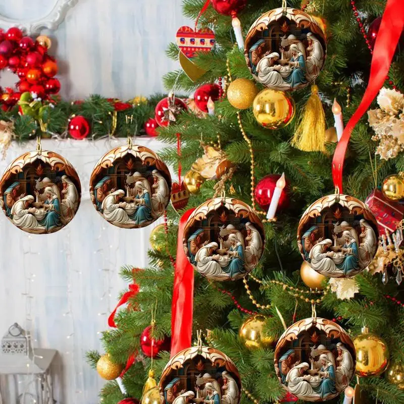 Holy Family Statue 2D Fadeless Nativity Scene Ornaments Waterproof Colorful Pendant With Rope Christmas Nativity Decor Supplies