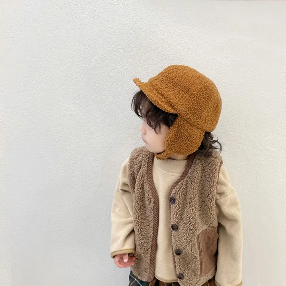 Korean Style Children's Baseball Hat Ear Protection Solid Color Duck Tongue Hat Windproof Keep Warm Children Warm Hats Winter