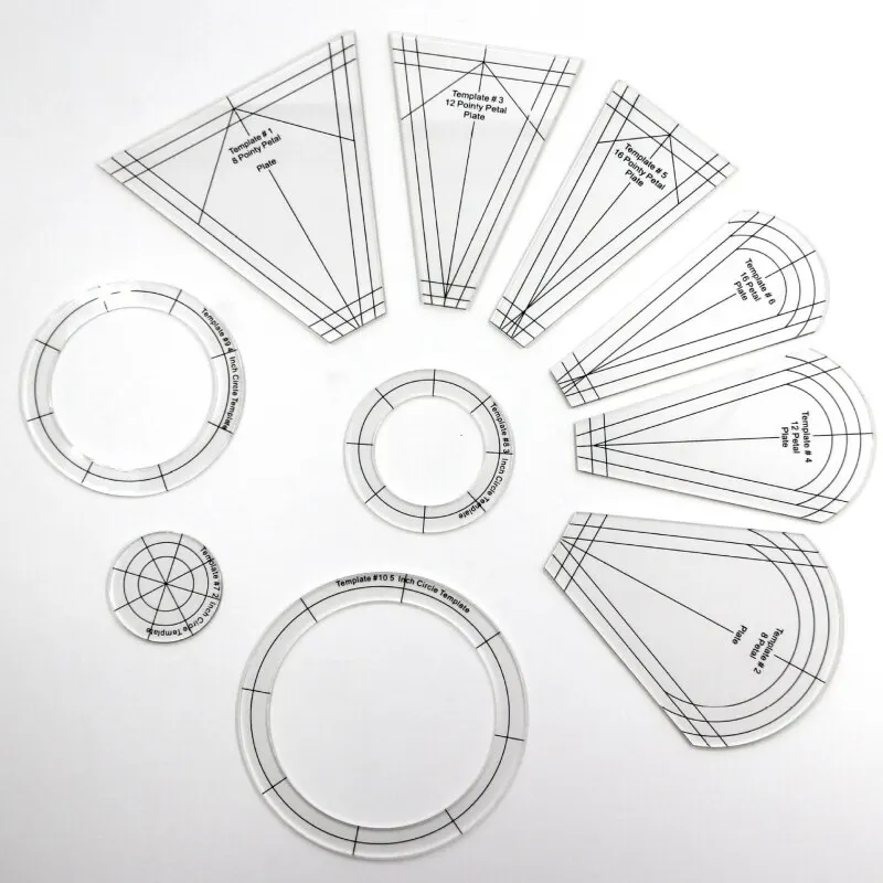 10-Piece Transparent Acrylic Sewing Patchwork Ruler Set
