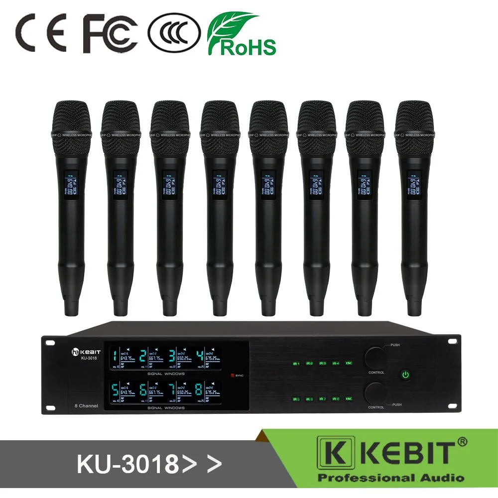 KEBIT KU-3018 8 채널 uhf 마이크 무선 휴대용 전문 주파수 산업용 헤드셋 마이크