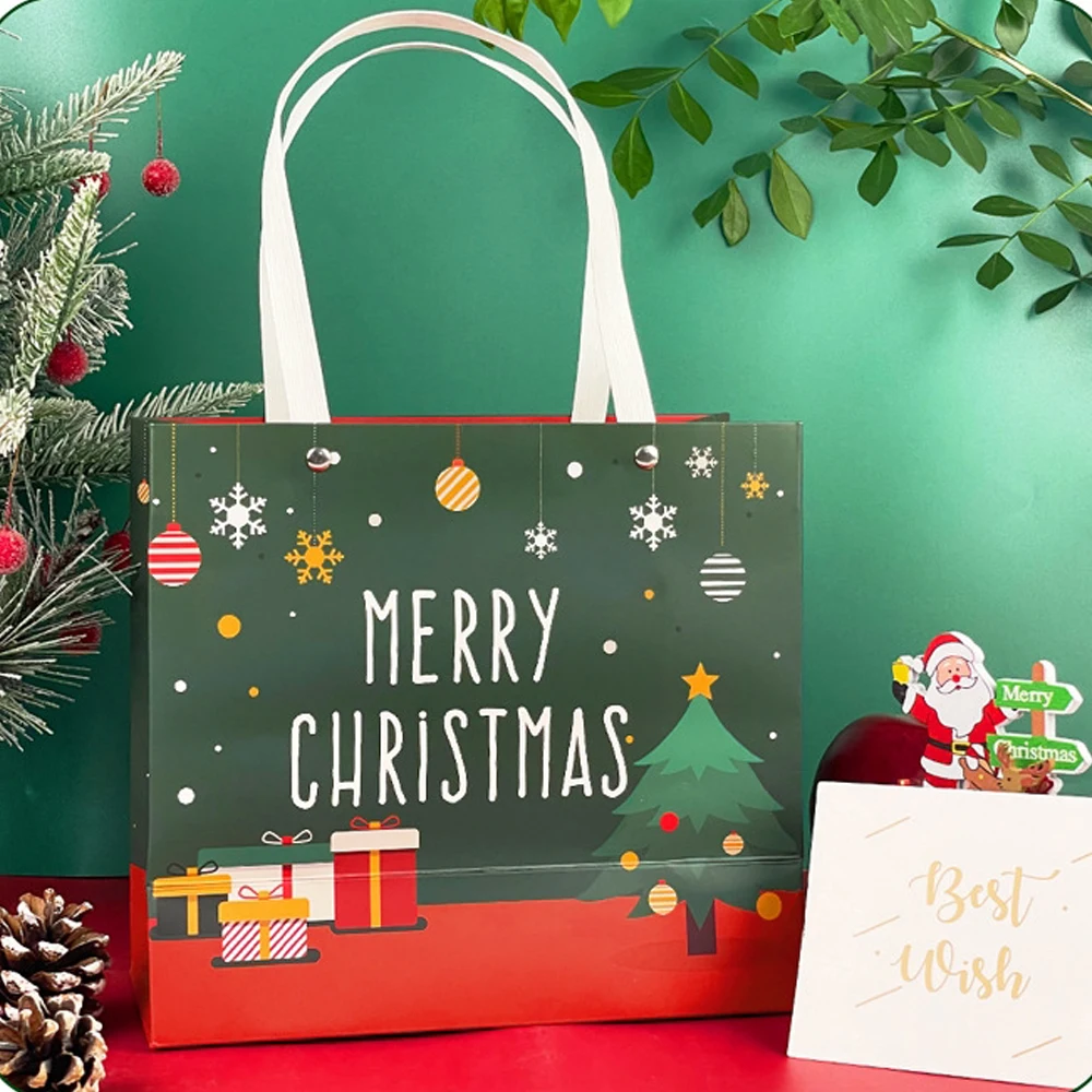 Christmas Paper Gift Packaging Bag With Handles Candy And Apple Tote Bag Creative Large Capacity Shopping Bag Party Supplies