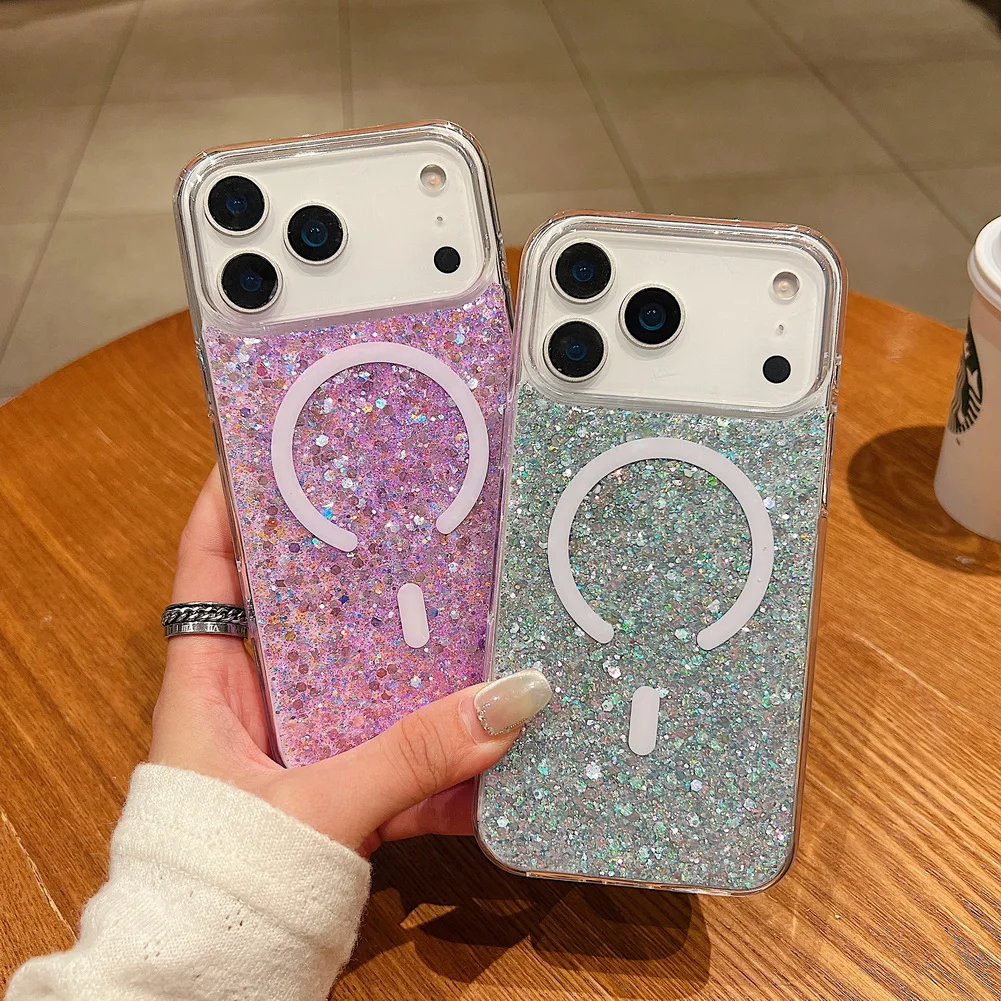 Shiny Glitter Drip Resin Phone Case with Built-in Magnetic Ring