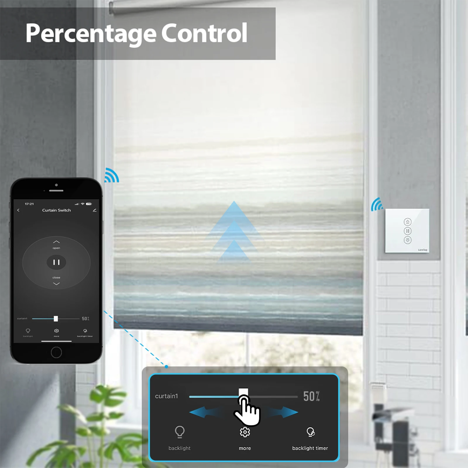 LoraTap 4th Generation Tuya Blinds Curtain Switch with Remote Control Percentage Operate work with Google Home Alexa Smart Life