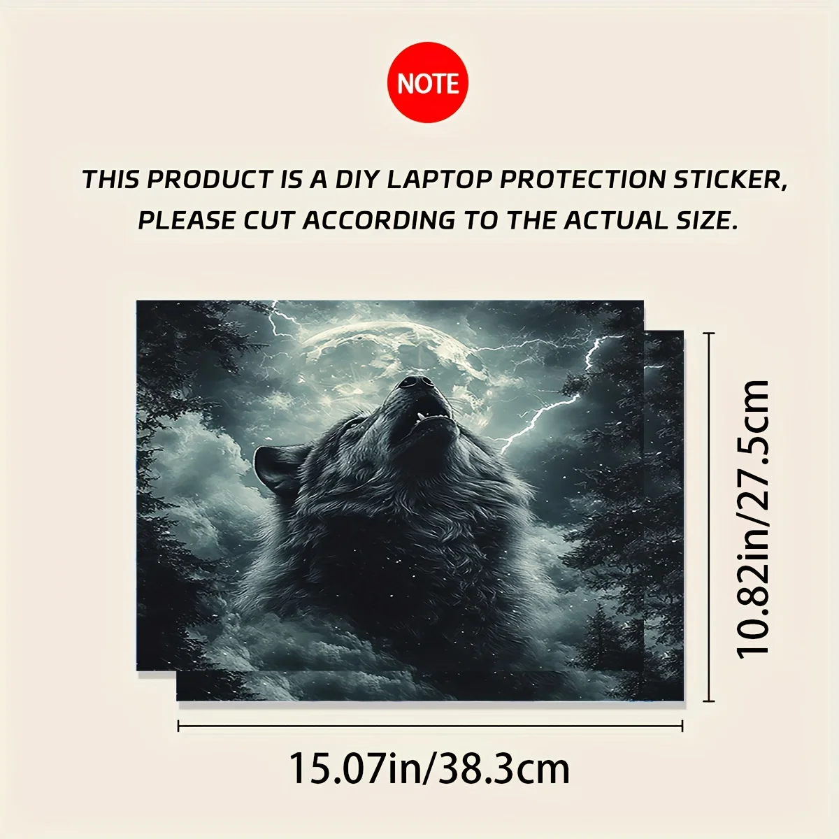 2 조각 노트북 늑대 패턴 아트 스티커 보호 커버 범용 넷북 라이트 베이지 스티커 재사용 불가 긁힘 방지