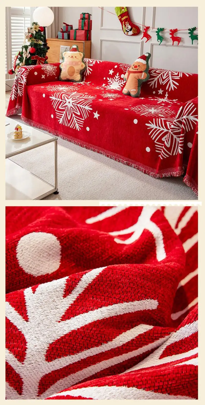 Rote Weihnachtsdecke Sofabezug Vier Jahreszeiten Universal Sofabezug Multifunktionale Decke Weihnachten Home Dekoration Abdeckungen – Detail 6