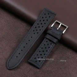 Handmade Breathable Leather Watch Strap in Black, Brown, and Khaki - 22mm (Matte black)