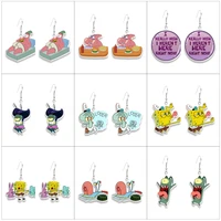 Famous Anime Hook Drop Earrings Movie Earring Cartoon Spongebob Acrylic Earrings Handmade Jewelry Epoxy Resin Fish Hook Earring 1