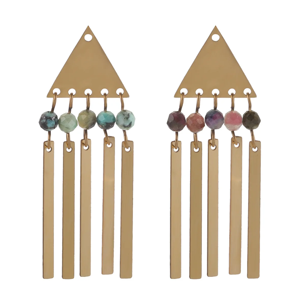 Stainless Steel Bohemian Style Triangle Natural Stone Long Pendant DIY Necklace Earrings Jewelry 5