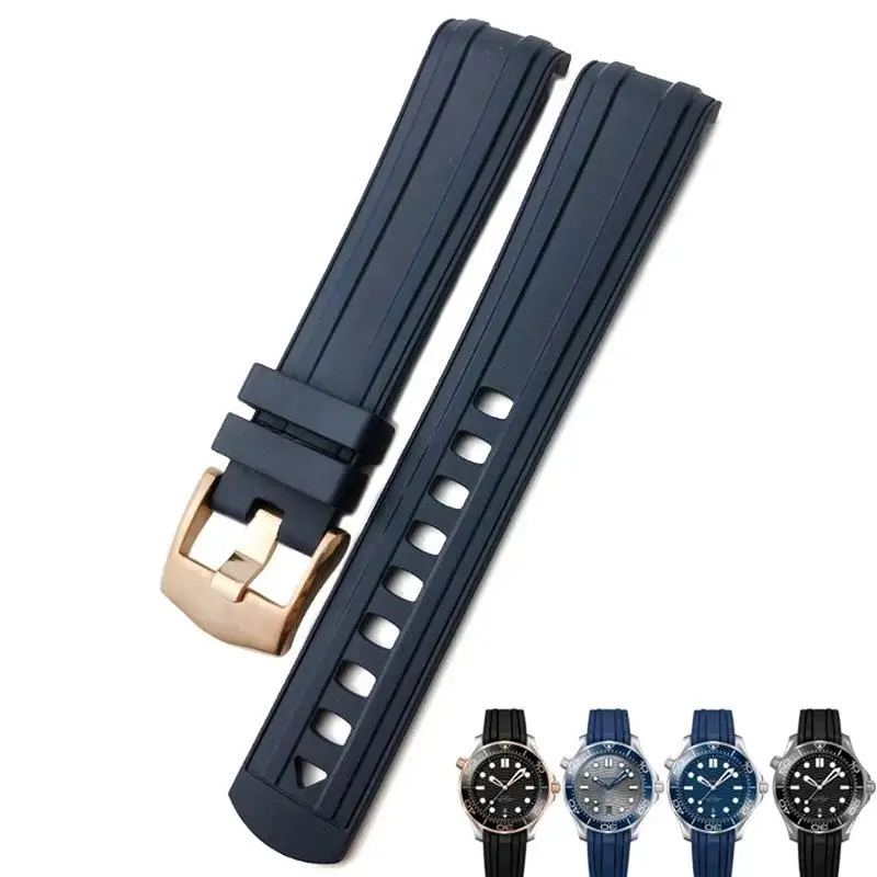 

HAODEE 20mm 21mm 22mm Fluorous Rubber Silicone Watch Band Belt Fit For Omega New Seamaster 300 Black Blue Soft Strap