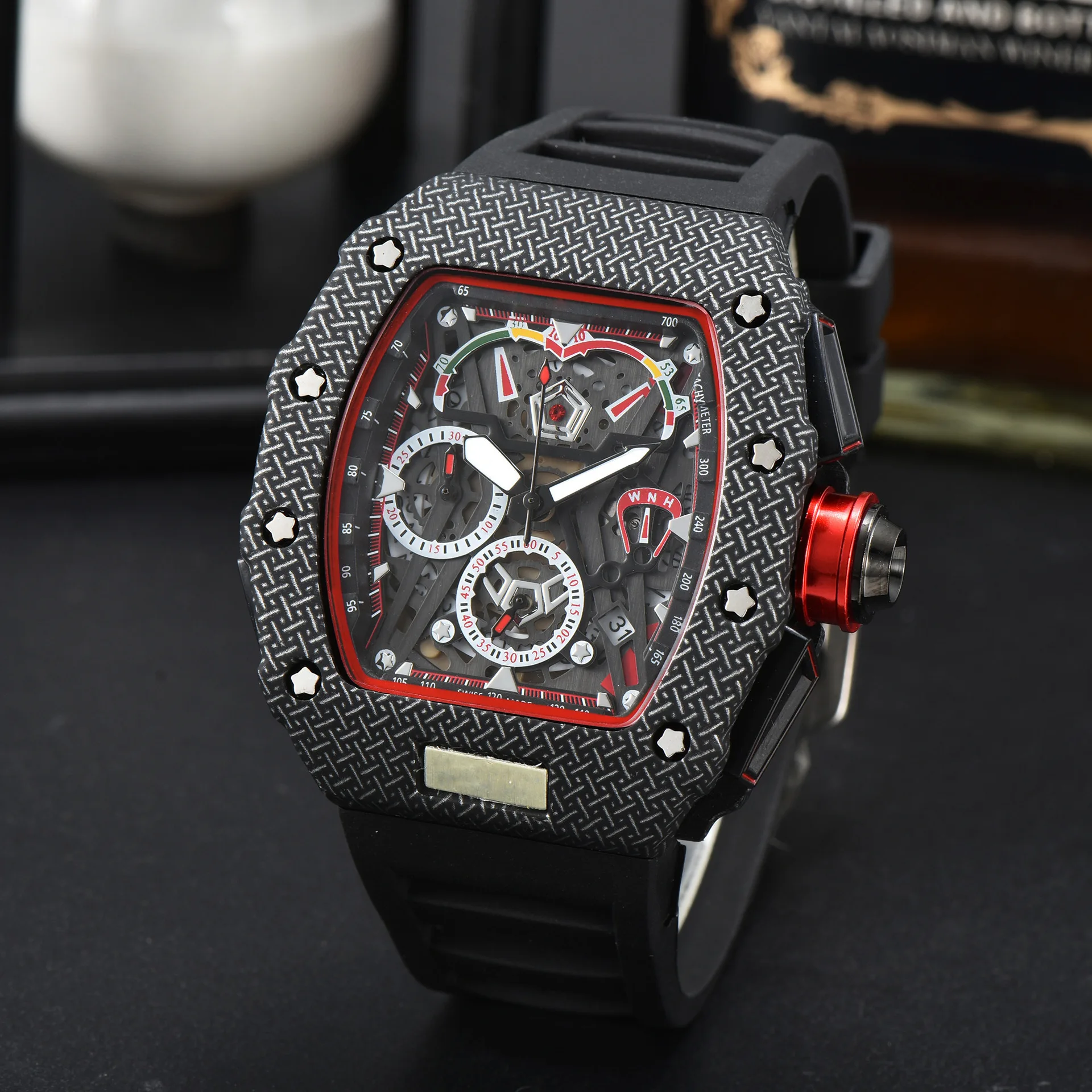 

2023 Automatic motion 6-pin waterproof RM full function men's watch top brand luxury plaid watch circle men's quartz watch