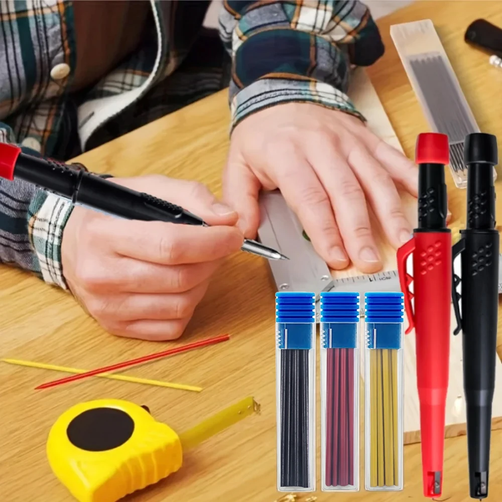 Solid Carpenter Pencil Set with Sharpener Woodworking Tools Mechanical Pencil Carpentry Marking  Construction Job Tool 2