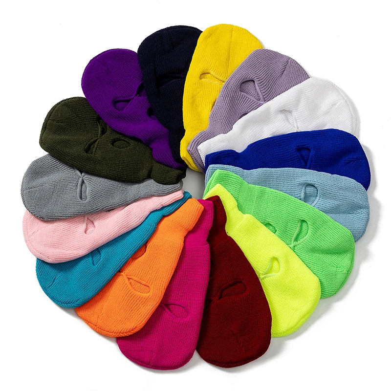 Unisex Balaclava Full Cover Style Ski Mask Hat 3 Holes Hat Tactical Windproof Ribbed Knit Beanie Cap