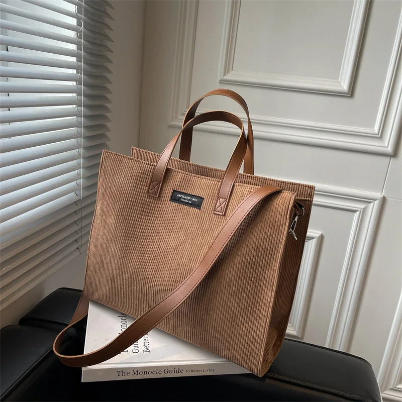 

2022 Fashion Women Canvas Tote Bag Large Capacity Corduroy Shoulder Bag Female Casual Shopper Bag Luxury Designe Handbag