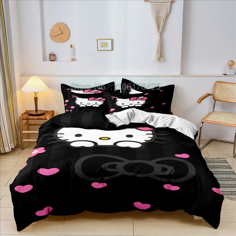 Bedding set Hello Kitty for boys girls decorate bedroom twin full queen king size duvet cover pillowcases for kids gifts