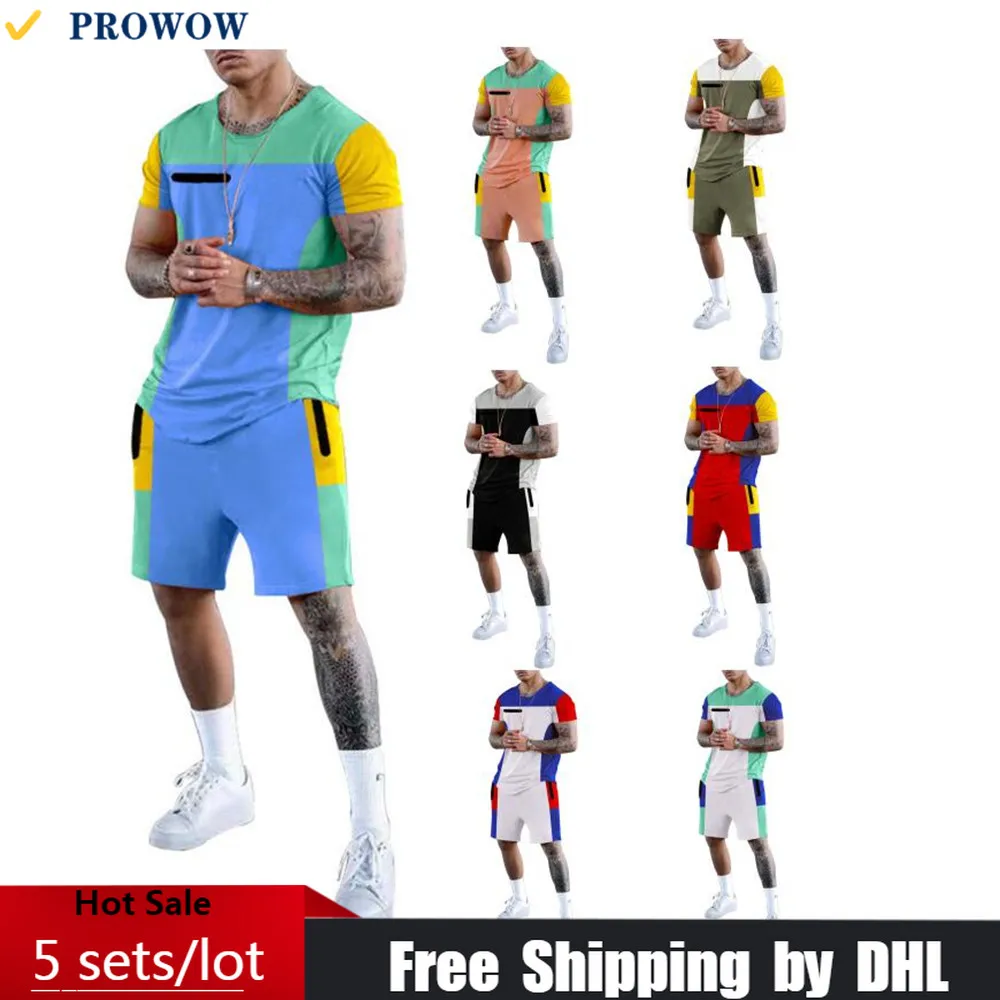 

Bulk Items Wholesale Men Sport Suit Casual T-shirt 2 Piece Set 2023 Summer New Androman Gym Outfit Patchwork Male Tracksuit 8131