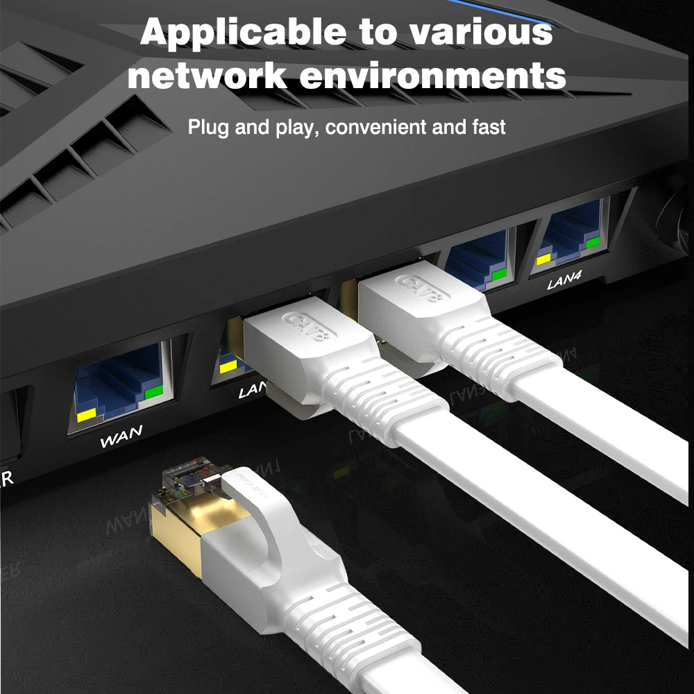 새로운 화이트 cat8 이더넷 케이블 40Gbps Cat 8 플랫 RJ45 차폐 네트워크 LAN 카테고리 8 케이블 순수 구리 고속 인터넷 케이블