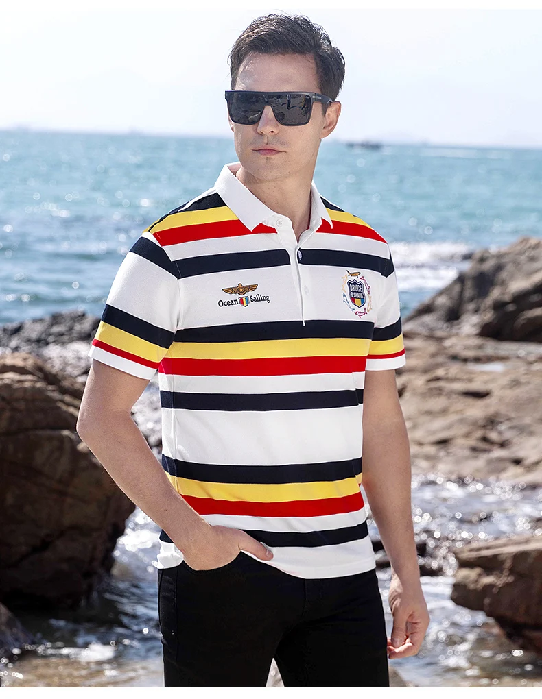 New Summer Cotton Striped Loose Stretching Polo Shirt for Men Bruce&Shark Fashion Casual Men's Polo Big Size 4XL Men POLOS 11