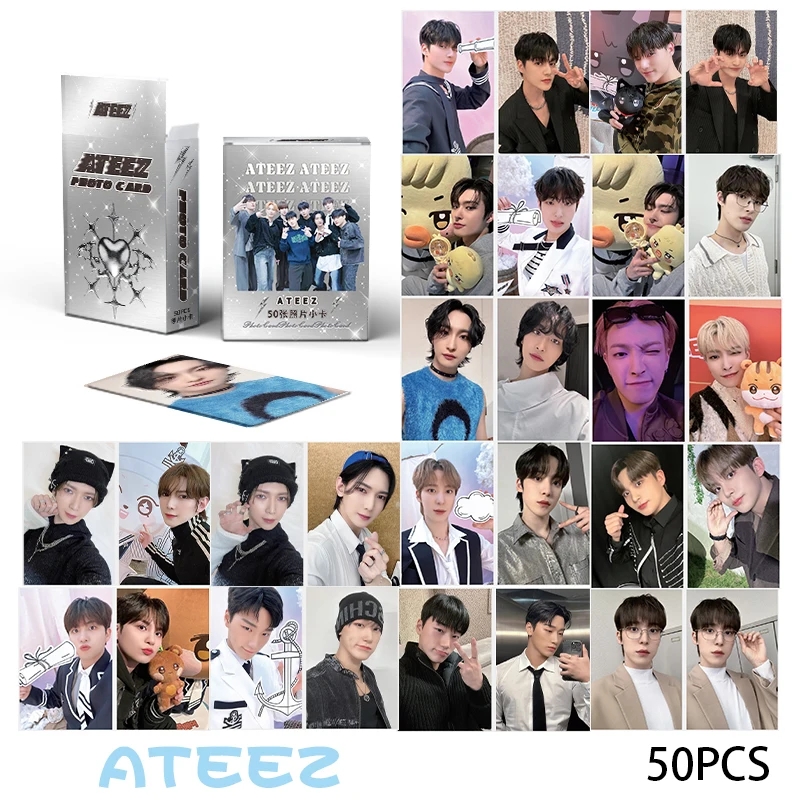 KPOP ATEEZ New Album Laser Card LOMO Card Hongjoong Seonghwa Yunho Yeosang Girl Collection Gift Postcard Photo 50pcs/set album cards lomo cards bookmark postcard