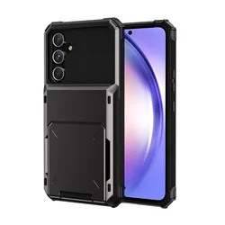 Heavy Duty Card Holder Armor Case with Hidden Flip Slot - Shockproof Back Cover - Galaxy S23 Ultra (GRAY)