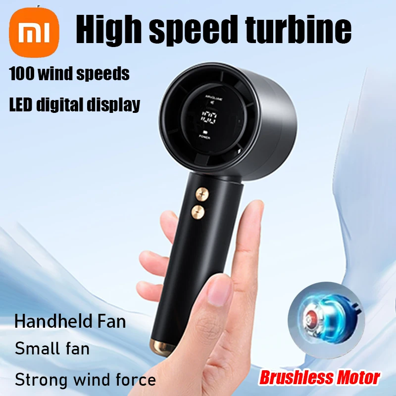 

Xiaomi New 100 Speed Handheld Fans LED digital display USB Mini Portable Charging Turbo Outdoor Fan Desktop Small Electric Fan