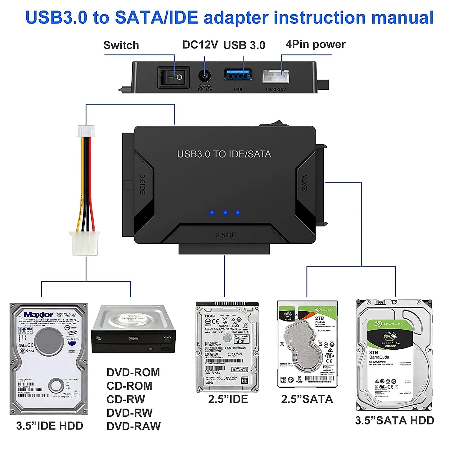 springe knoglebrud Tog Usb 3.0 Sata Ide Hard Drive Converter Adapter - Usb 3.0 Sata Hard Disk  Adapter - Aliexpress