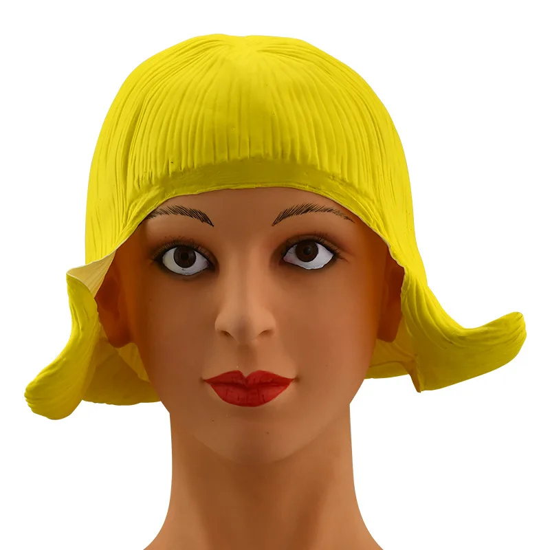 

Girl Student Hairstyle Cos Yellow Cd Wig Pretty Female Flash Latex Wig Mask Festival Halloween Cosplay Headgear Party Props
