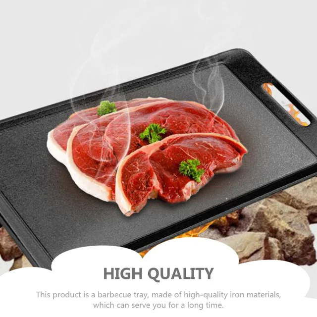 1 Db Barbecue Serpenyő Vas Tányér Tálca Kályha Kempinghez Bbq Grillezés (Fekete) - Image 3