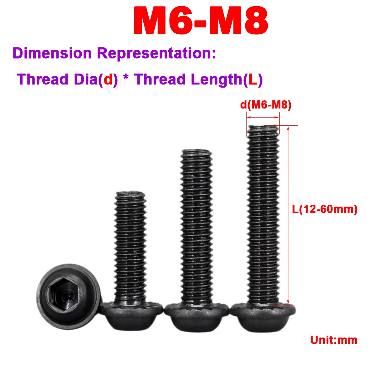 

Carbon Steel Black Round Head Hexagonal Socket With Gasket Flange Surface Embossed Anti Slip Furniture Bolt M6M8
