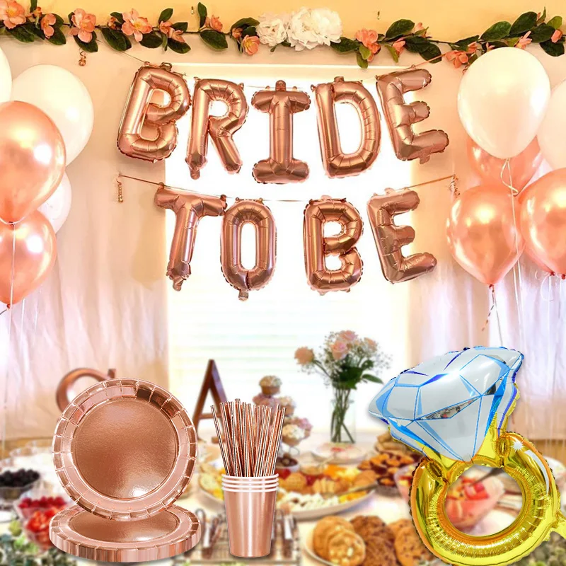 Description Picture 2 of itemRose Gold Bride To Be Letter Foil Ballon Bride Veil Sash Headband Wedding Decorations Bridal Shower Bachelorette Party Supplies