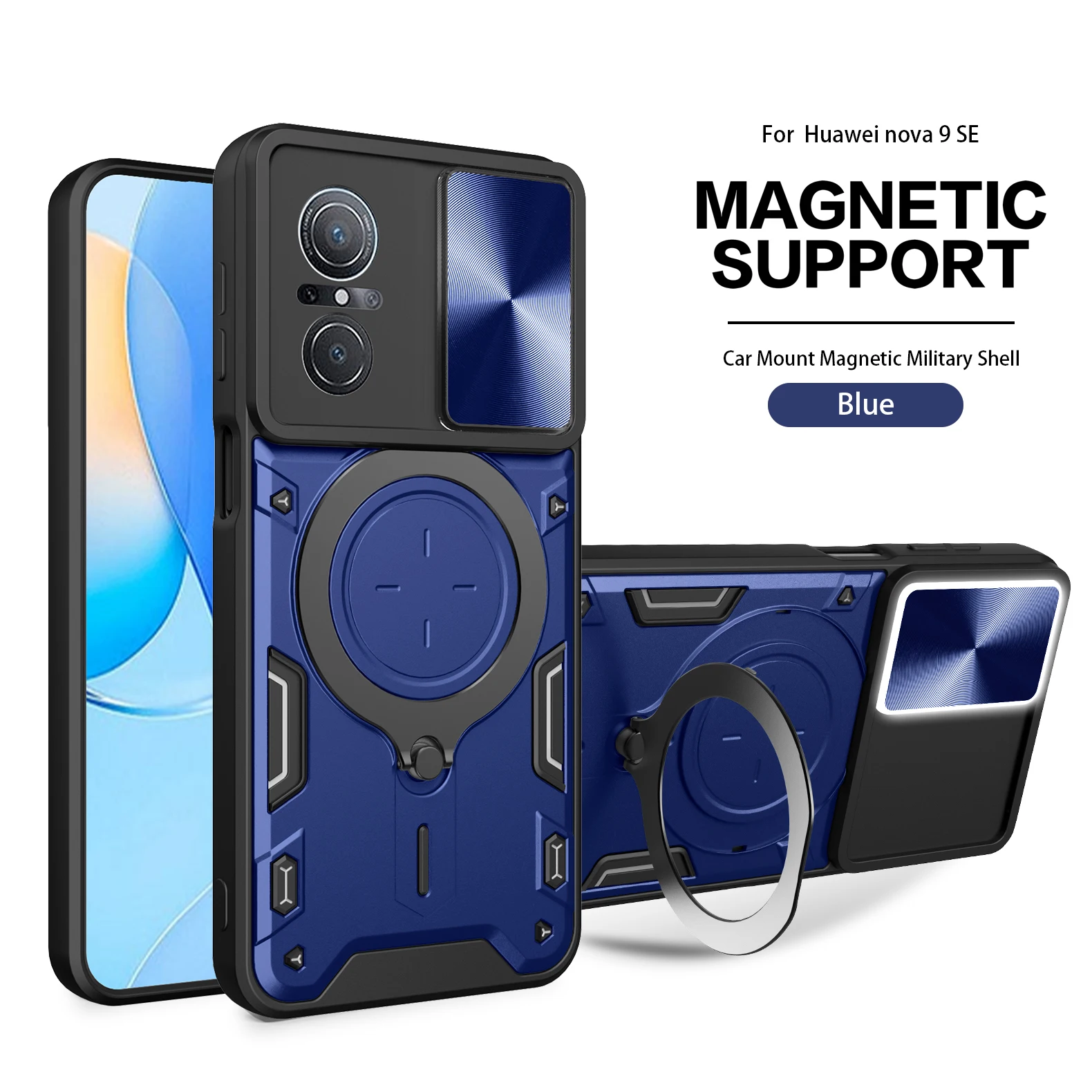 Heavy Duty Rugged Armor Phone Case with Magnetic Bracket and Slide Camera Protection Cover