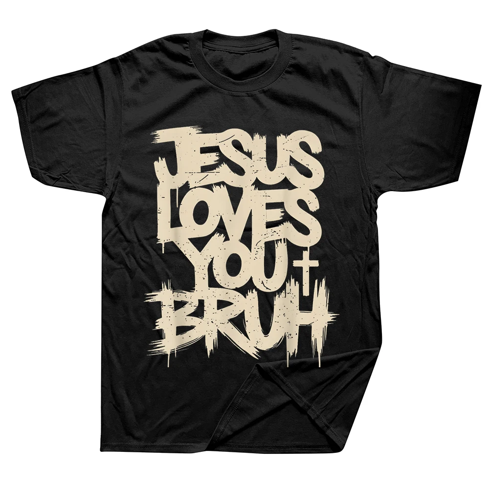 Christian Jesus Loves You Bruh Lustige Glaubens-T-Shirts für Männer und Frauen, Modisches Lässiges T-Shirt, Locker Geschnittenes Oversized Streetwear T-Shirt