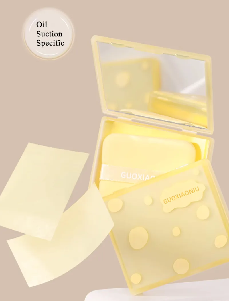 Description Picture 2 of itemGUOXIAONIU 100 Sheets Oil Blotting Paper&Powder Puff&Mirror Oil Control Makeup Setting Oil Absorbing Clear Wipes Cosmetic Tool