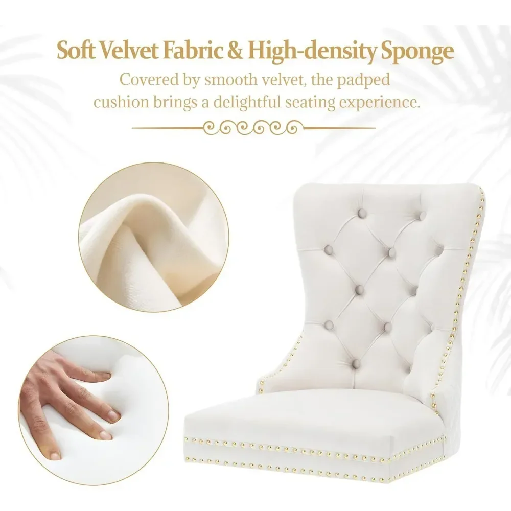 Dining Chairs Set of 6, Luxury Velvet Tufted Legs & Nailhead Trim, Back Lion Head Pull Ring & Rhomboid Pattern, Kitchen Chairs 6