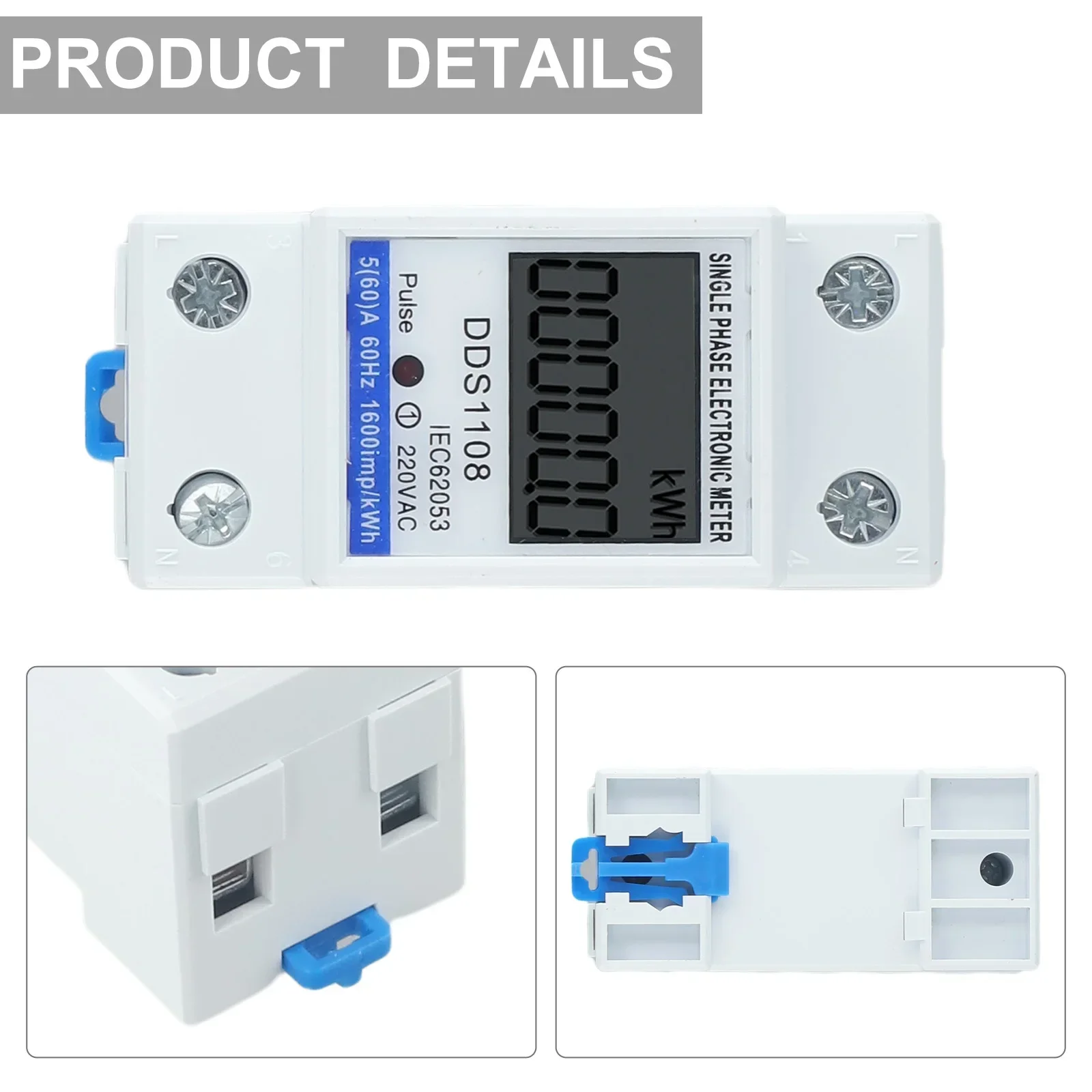 Reliable Performance LCD Single Phase Electric Energy Meter KWH AC Digital WattHour Meter 220V 60A Accuracy 1 Power Consumption