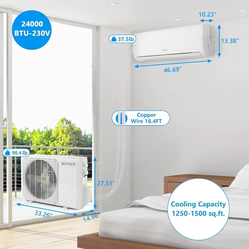 24000 BTU Mini Split AC/Heating System with Inverter, Ductless Split-System Air Conditioner with Pre-Charged Condenser 6