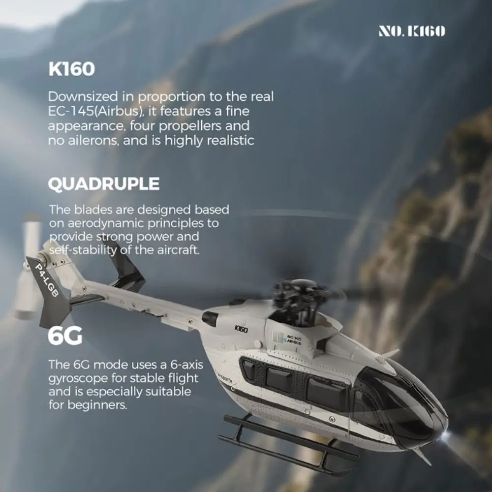 새로운 플라스틱 K160 RC 헬리콥터 회색 4.0CH 비행 헬리콥터 충전식 US..