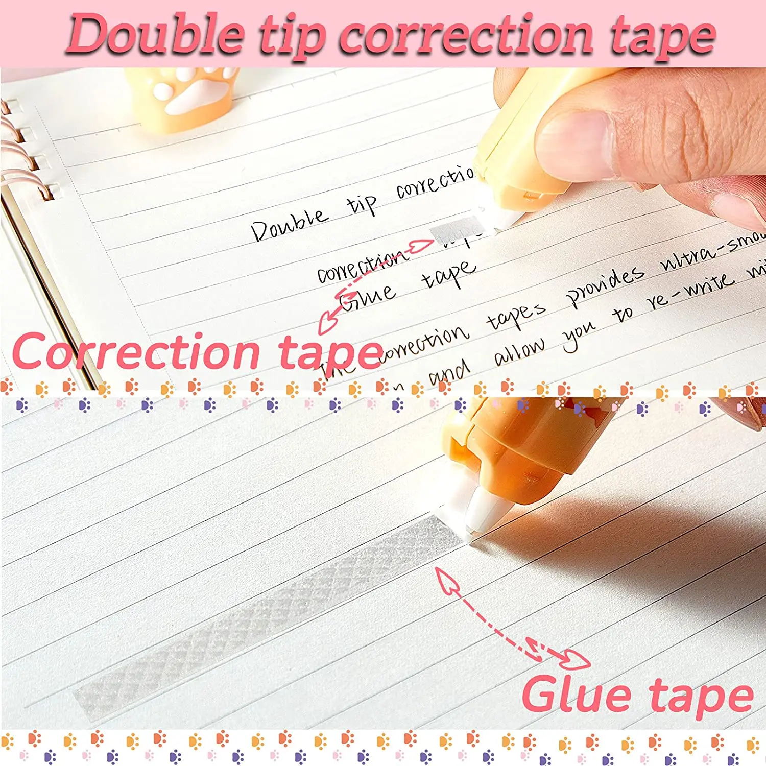 Correction Tape Correction Glue 1pc Cat Paw Shaped Dual Tips 2 in 1