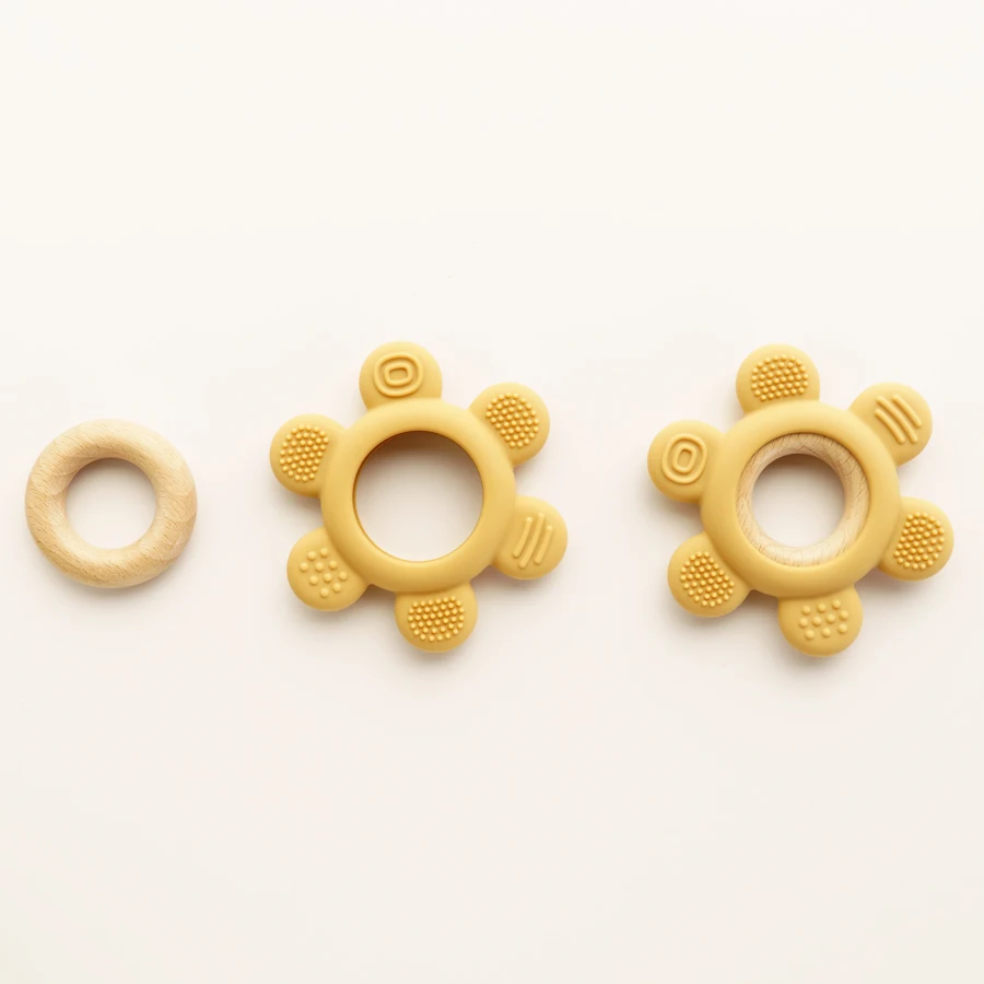 Teething Toys Silicone Teething Toys Baby Teething Toys Silicone Teether Color Kids 1PC Silicone Teether Toy newborn Rudder Shape Wooden Teether Ring Baby Toys BPA Free Molar Stick Baby Accessories