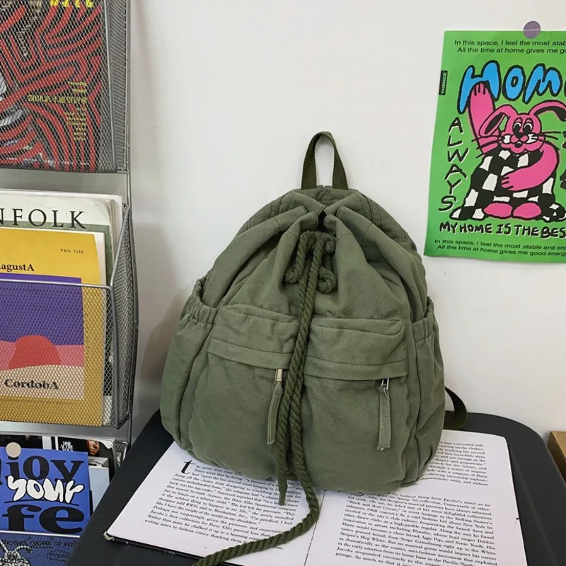 Women's Shoulder Strap Fashion Backpack Large Capacity Travel Sports Backpack Solid Color Simple Pleated Washed Canvas