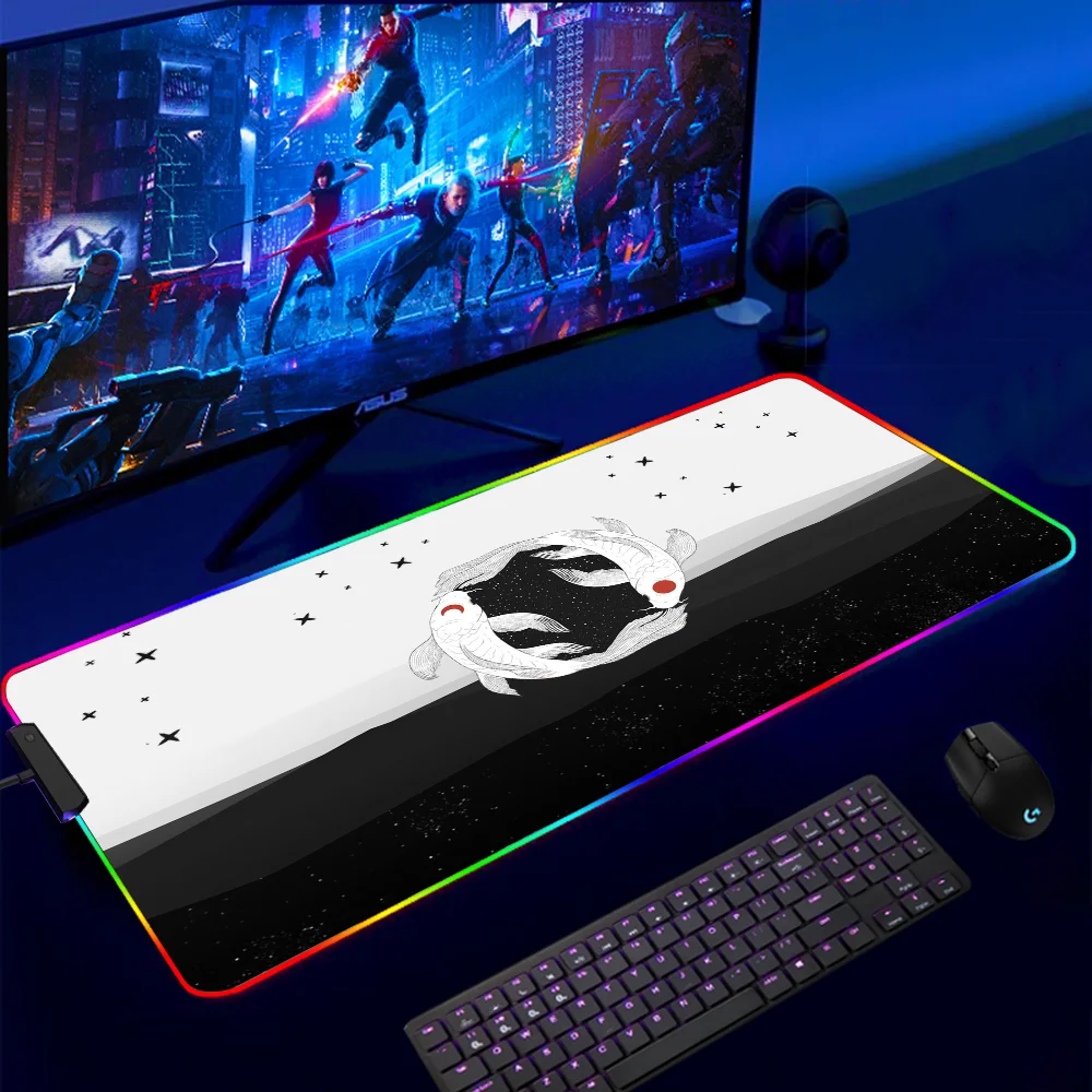 

Koi Fish Art Large RGB Mouse Pad LED Mouse Mat Yin Yang Gamer Mousepad 100x55 Keyboard Desk Mat XXL Gaming Mousepad With Backlit