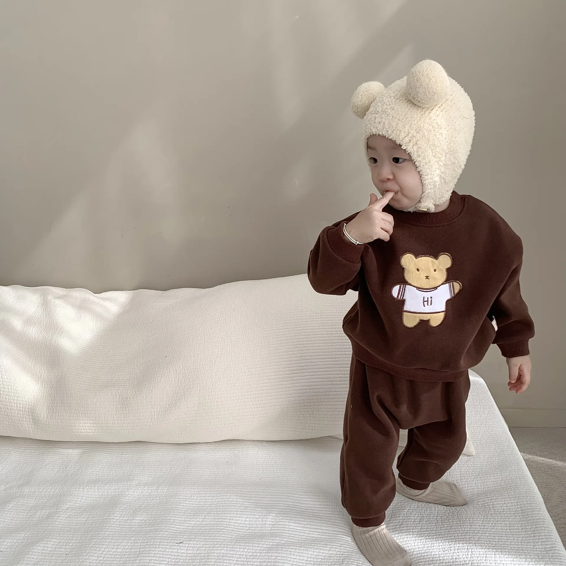 

Winter New Baby Long Sleeve Clothes Set Kids Girls Plus Velvet Thick Sweatshirt Pants 2pcs Suit Infant Boy Warm Sportswear Set