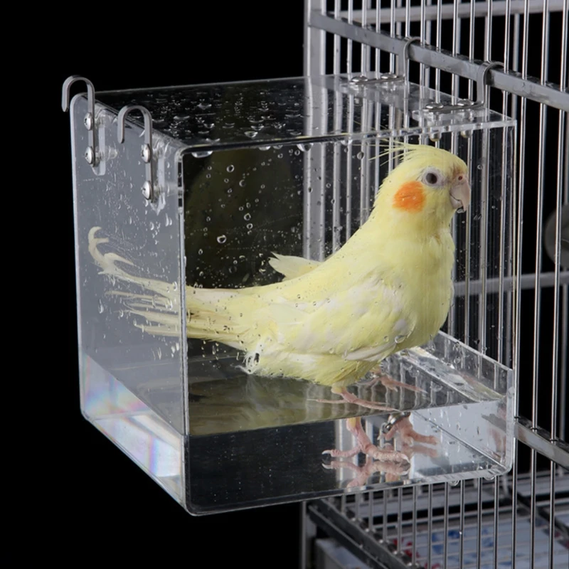 

Bird Bath Cage Cleaning Pet Supplies Cockatiel Bird Bathtub with Hanging Hooks for Little Bird Parrots Spacious Parakeet