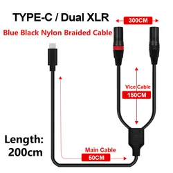 Premium Blue Black Nylon Type - C to Dual XLR Audio Cable (TYPEC to 2XLR 200cm)