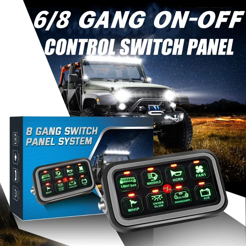 

6/8 Gangs Universal LED Switch Panel On-Off Control Relays System Background Light Slim Electronic Relay System for SUV