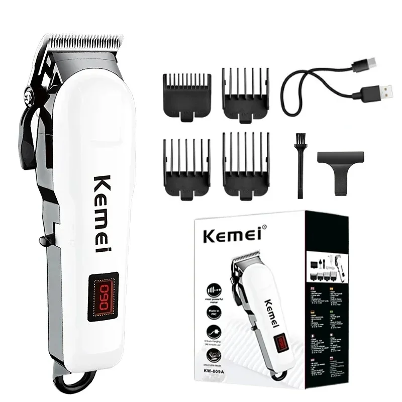 Kemei KM-809A 충전식 헤어 클리퍼 살롱 전문 무선 전기 헤어 트리머, 이발소 헤어 컷 머신, 도매