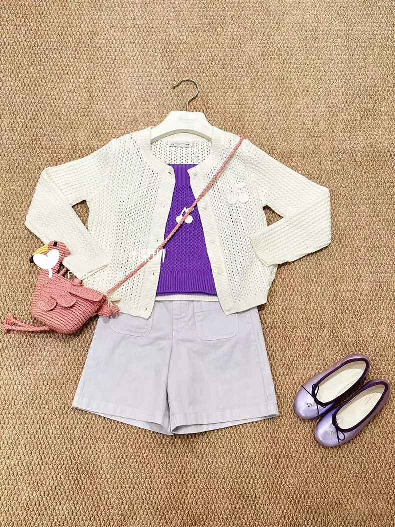 BP 여아 니트 스웨터 2026 여름 체리 캐미솔 여아 가디건 니트 캐미솔 퍼플 베스트