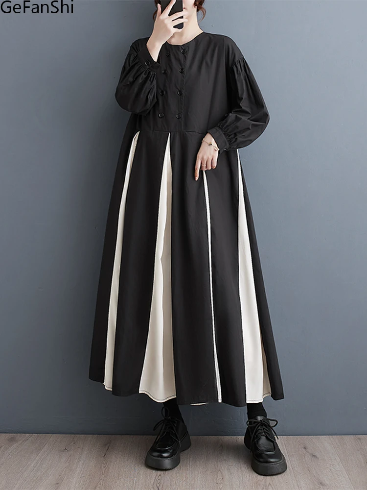 

New Korean Autumn Winter Patchwork Casual Loose Dresses Women Long Sleeve Fashion Dress Elegant Ladies Clothes Vestidos Robe