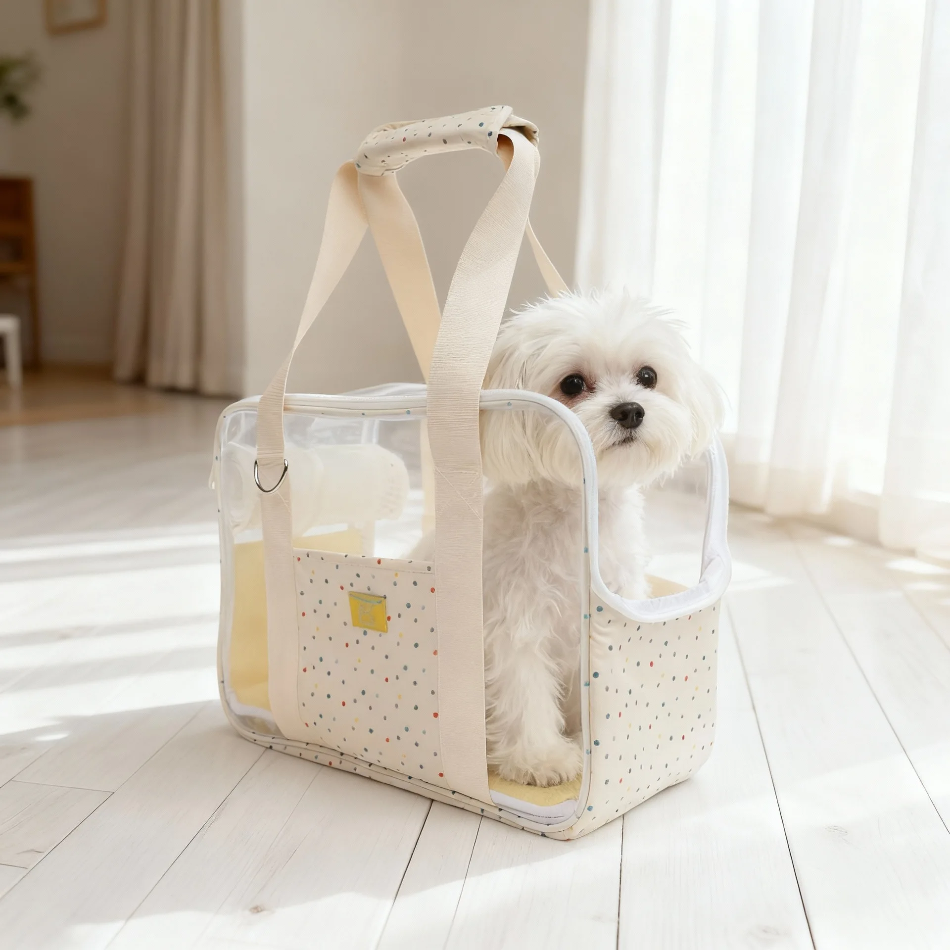 새로운 휴대용 고양이/강아지 이동장, 대형 창문, 도파민 컬러풀 도트 패턴, 통기성 메쉬 백팩, 야외 여행용