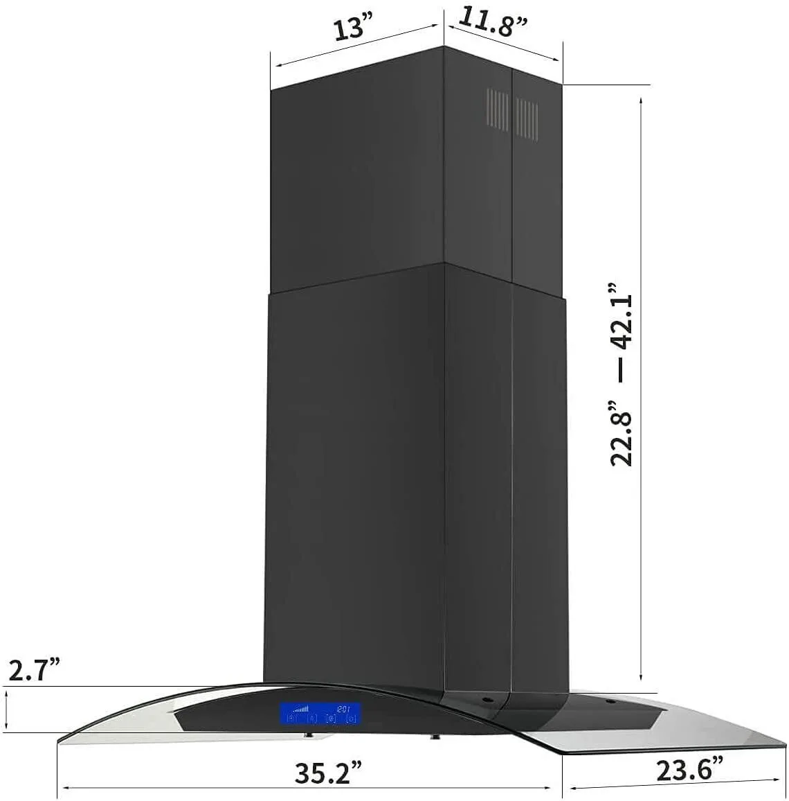 Tieasy 36 inch 900CFM Stainless Steel Island Mount Tempered Glass Digital Panel Range Hood USGI0290BPB 6